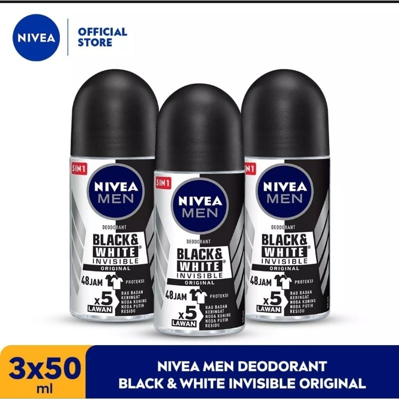 NIVEA MEN 50 ML BLACK WHITE ISI 3 PCS DEODORANT ROLL ON