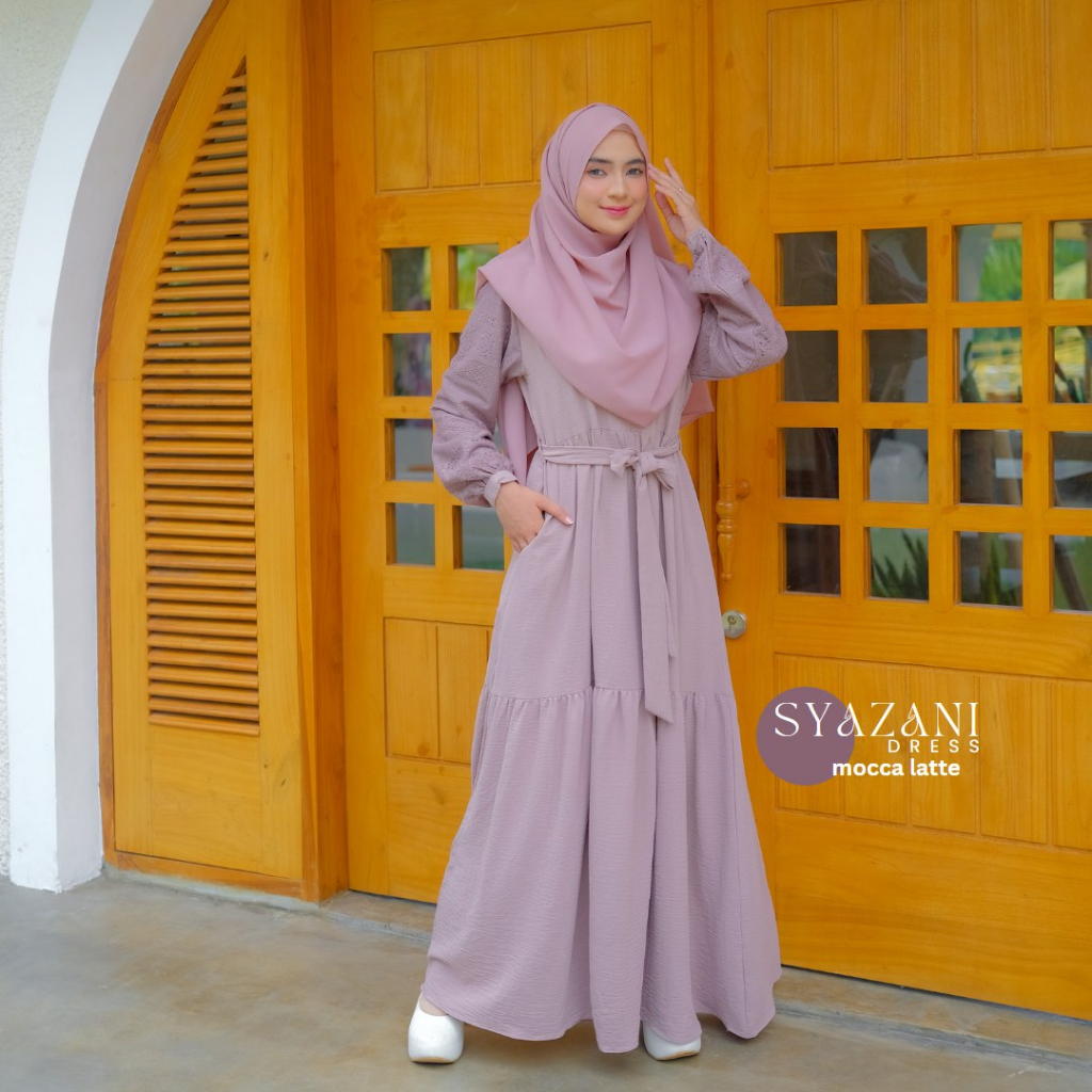 Riskirich Syazani Vol 2.0 Gamis Elegant Terbaru Bahan Airflow Crinkle Anti Kusut