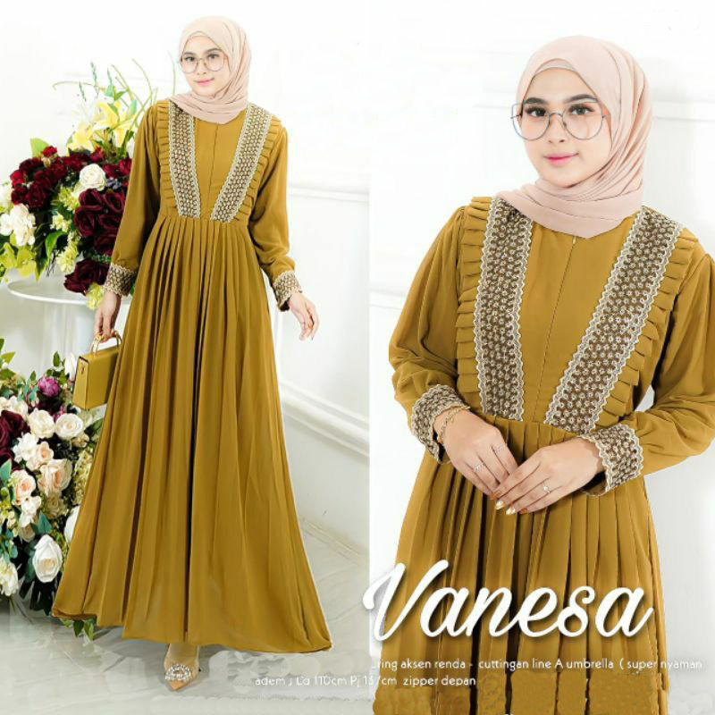 Venesa Baju Gamis Wanita Muslimah Syar'i Maxi Dress Rayon Premium Terbaru