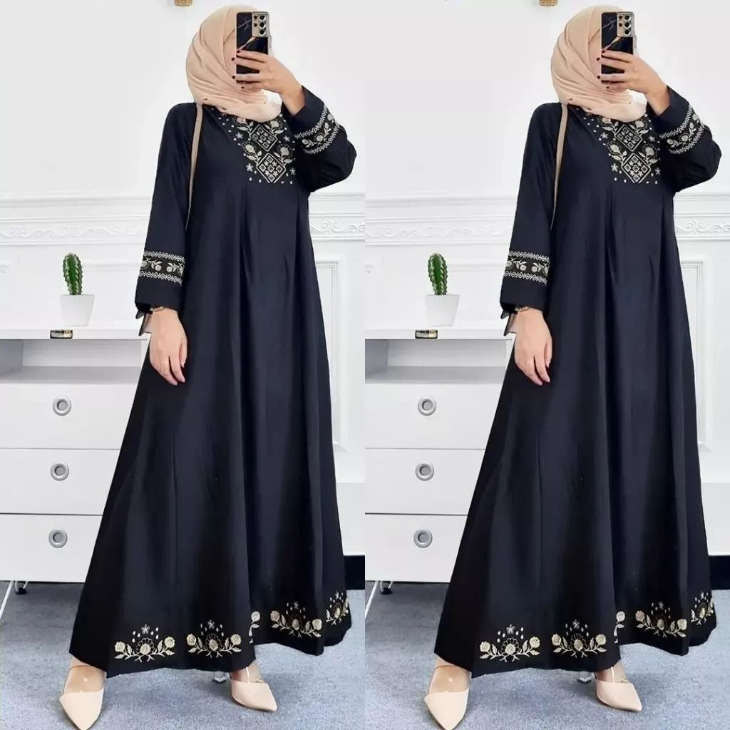 Baju Gamis Dress Faradil Maxy Wanita Muslim Terbaru Dress Bordir Asli Matt Cringkle Fashion Muslim Wanita Gamis Putih Aplikasi Bordir Zipper Belakang