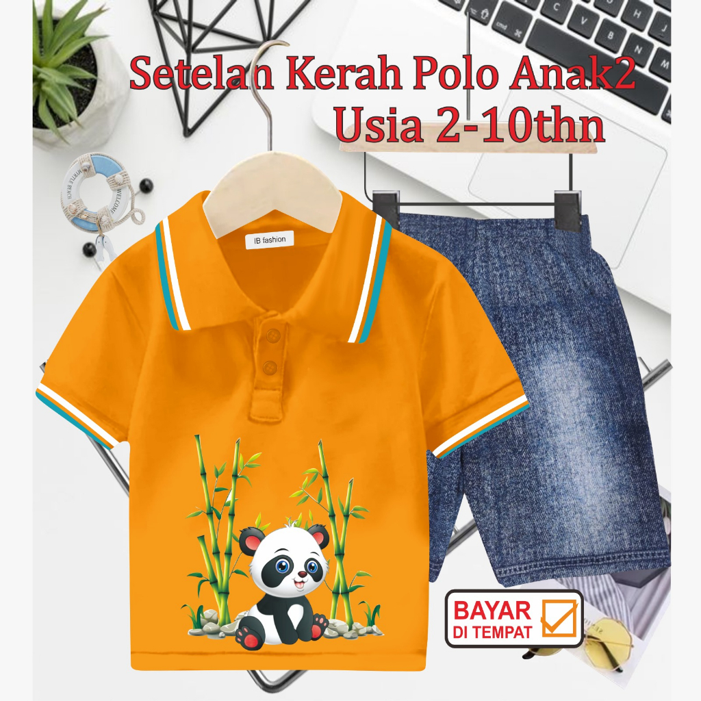 ((IB))SETELAN ANAK KERAH POLO SEMI JEANS/PANDA DIGITAL SABLON