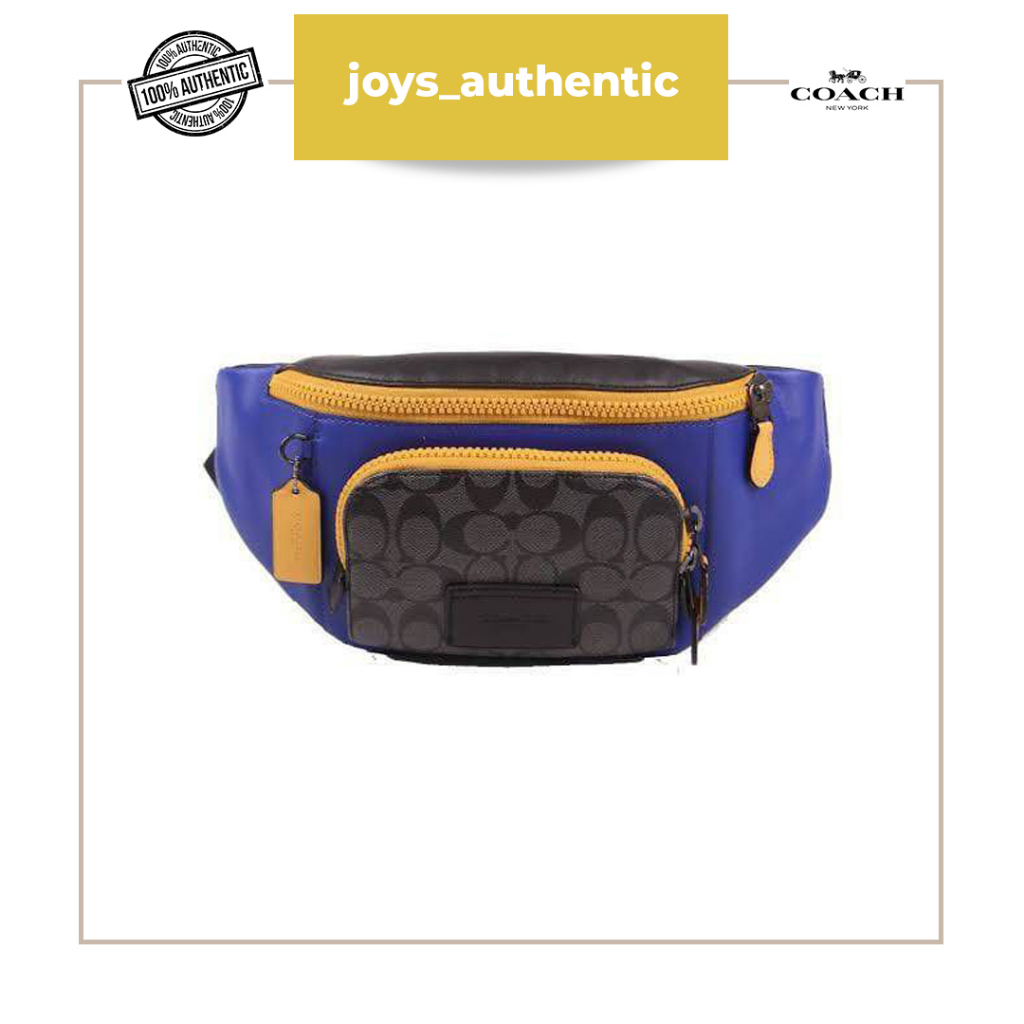 Tas Pria Coach Track Belt Bag Signature Hitam Charcoal Sport Biru Blue Multi Man Bag Authentic Origi