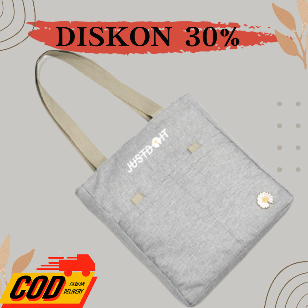 COD Promo Tas Jalan Kantor Kuliah Kanvas Bahu Totebag Tote Bag Simple Kanvas Tali Cewek Wanita Peram