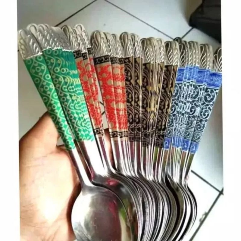 12pcs Sendok Makan Motif Batik Stainless Sendok Batik 1 Lusin