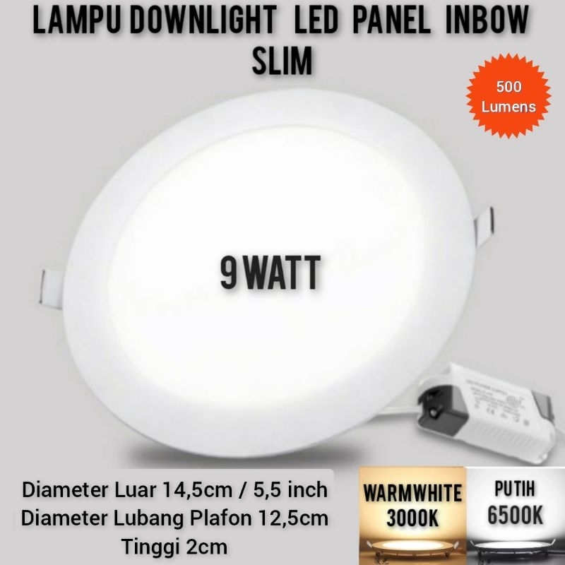 Lampu Downlight LED Panel Tipis Bulat Inbow 3W 6W 9W 12W 18W PUTIH - KUNING/WW Lampu plafon -IBZ--