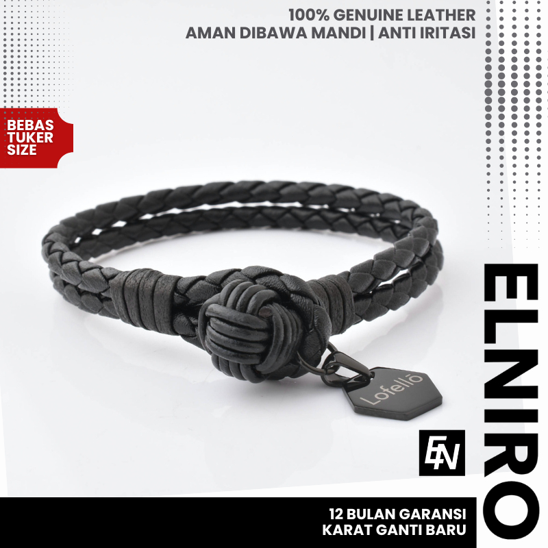 ELNIRO Gelang Pria Premium Kulit Asli VALE Titanium Leather ANTI Karat &amp; Pudar / Gelang Cowok Pria Wanita / INTERNATIONAL QUALITY