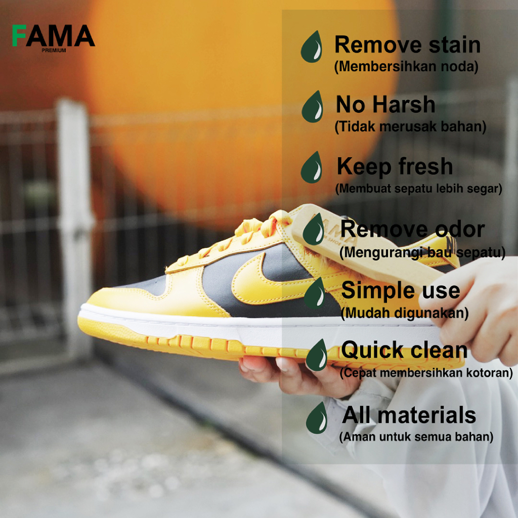 Fama Shoe Care - Unyellowing 1 Liter - Bonus Sarung Tangan+Sikat Detailing - Pembersih Noda Kuning Sepatu - Fama Shoes Cleaner - Shoe Cleaner