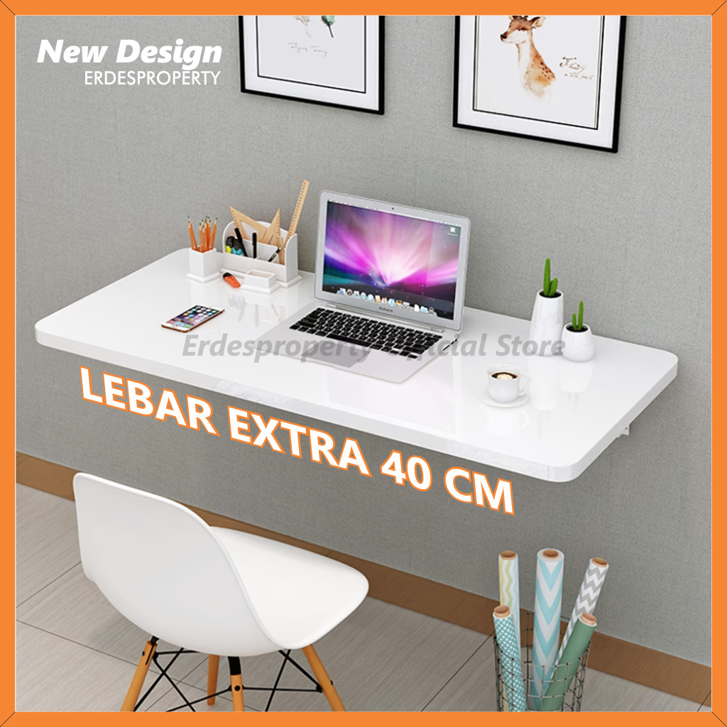 Meja Kerja Lipat Dinding Minimalis EXTRA LEBAR 40 CM Siku Besi Meja Laptop Floating Desk Tempat Meja Belajar Dinding