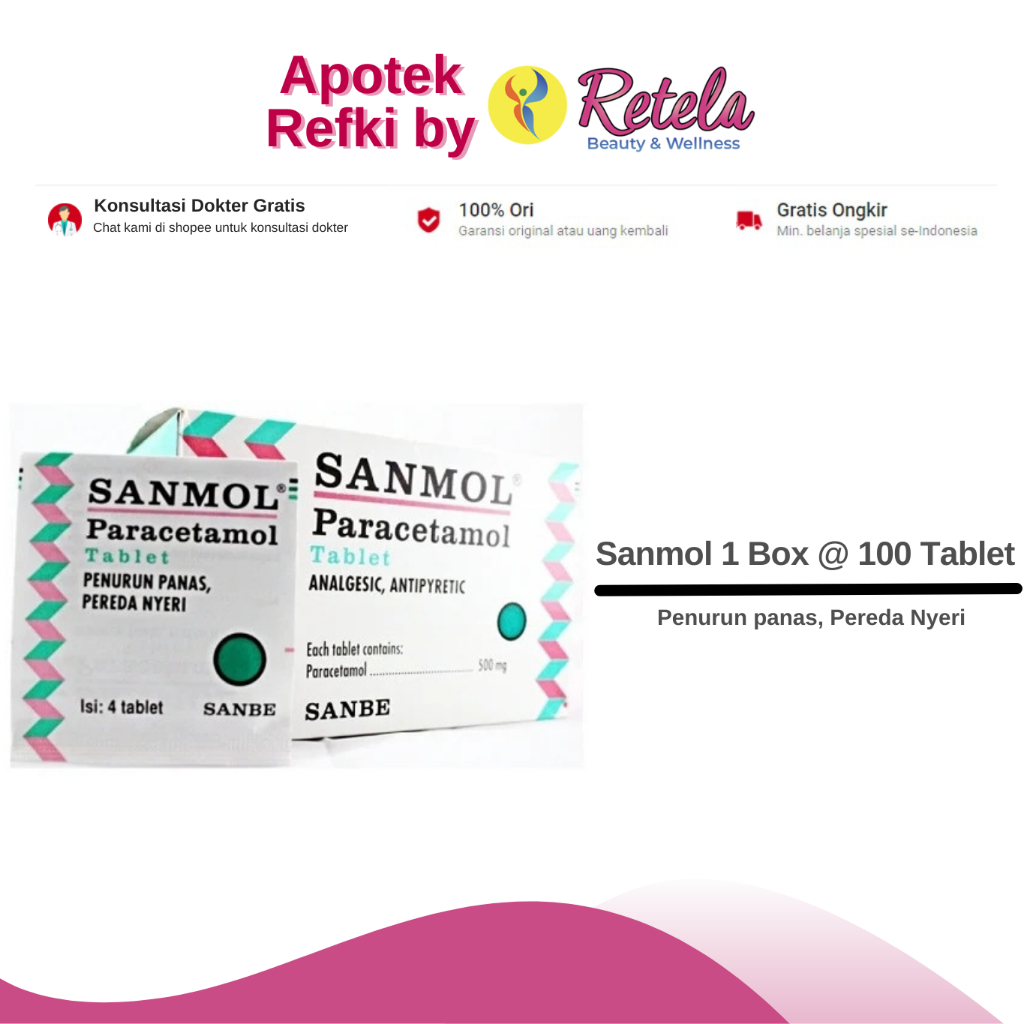 Sanmol Tablet 1 Box @ 100 Tablet / Paracetamol / Penurun panas, Pereda Nyeri