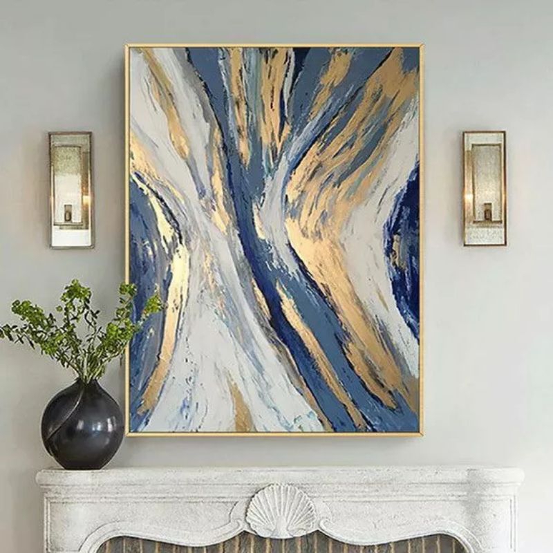 Lukisan abstrak super gold ukuran jumbo 120cm x 80cm