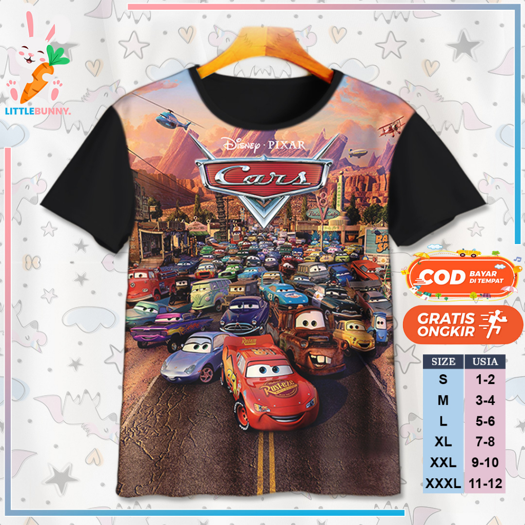 BAJU KAOS ANAK KARTUN 3D DISNEY CARS MCQUEEN V2 / KAOS ANAK 3D CARS MCQUEEN - LITTLE BUNNY