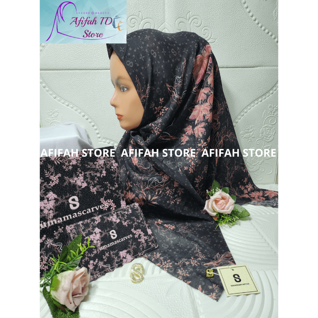 FREE BROS CANTIK Umama Scarves Jilbab Segiempat Motif Umama, Kerudung Voal Motif Digital Premium