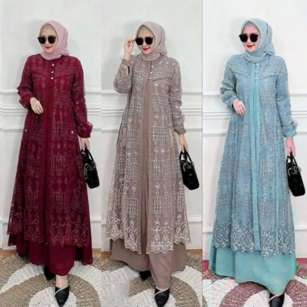 GAMIS BROKAT MEWAH - HAYYA MAXY DRESS - GAMIS CERUTY BABYDOLL KOMBINASI BRUKAT MUTIARA