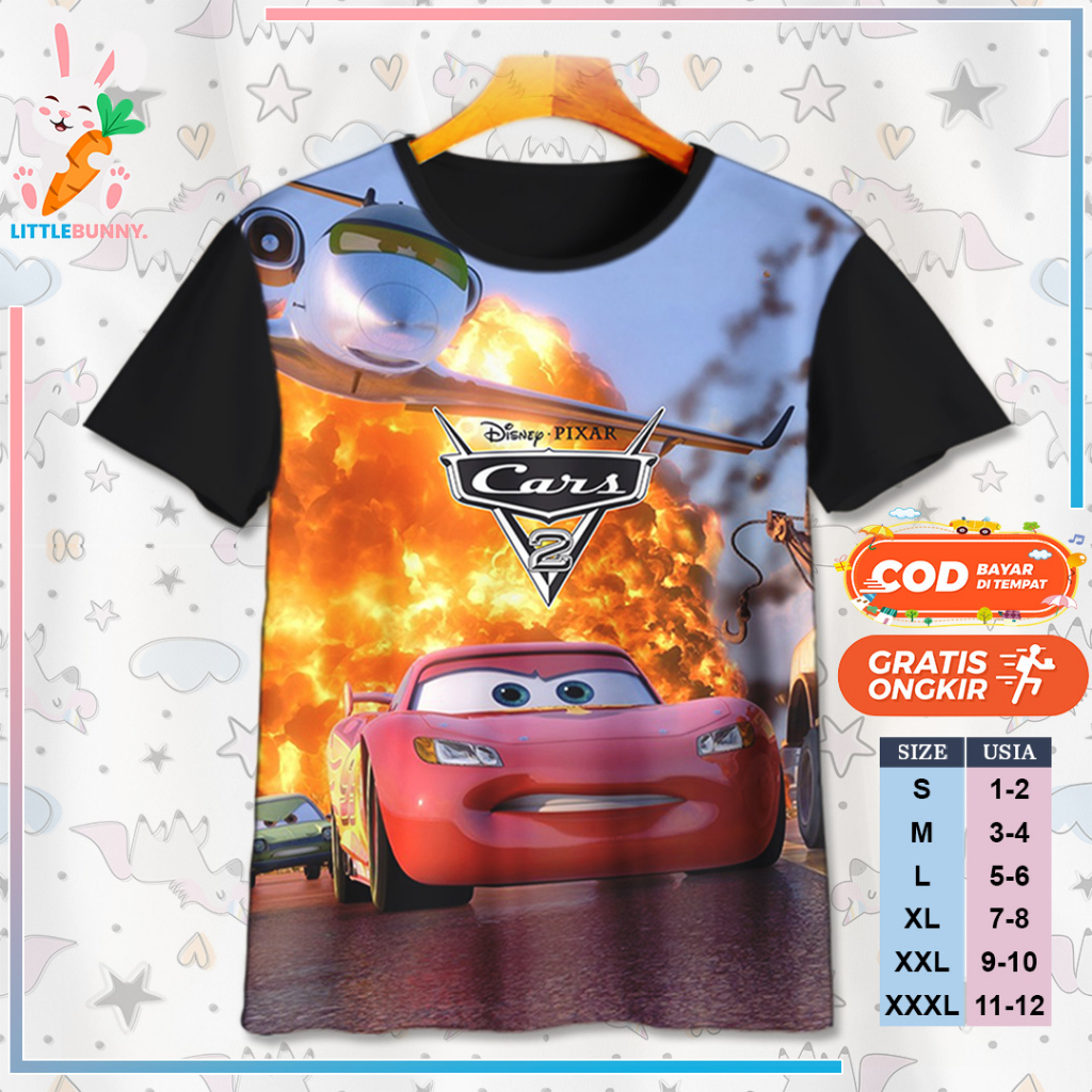 BAJU KAOS ANAK KARTUN 3D DISNEY CARS MCQUEEN V9 / KAOS ANAK 3D CARS MCQUEEN - LITTLE BUNNY