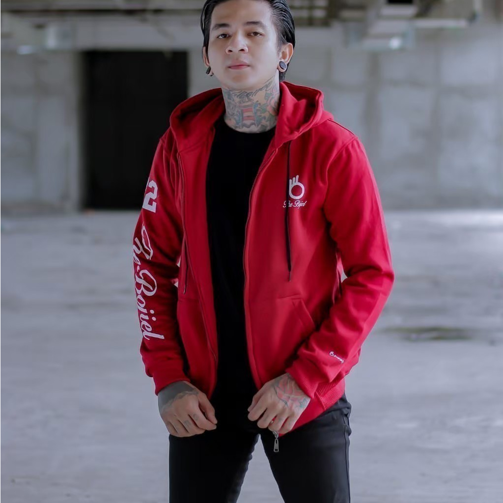 SWEATER HOODIE ZIPPER cowok Sweatshirt Pria BOJIEL Merah motif Print lengan seri BJSL121
