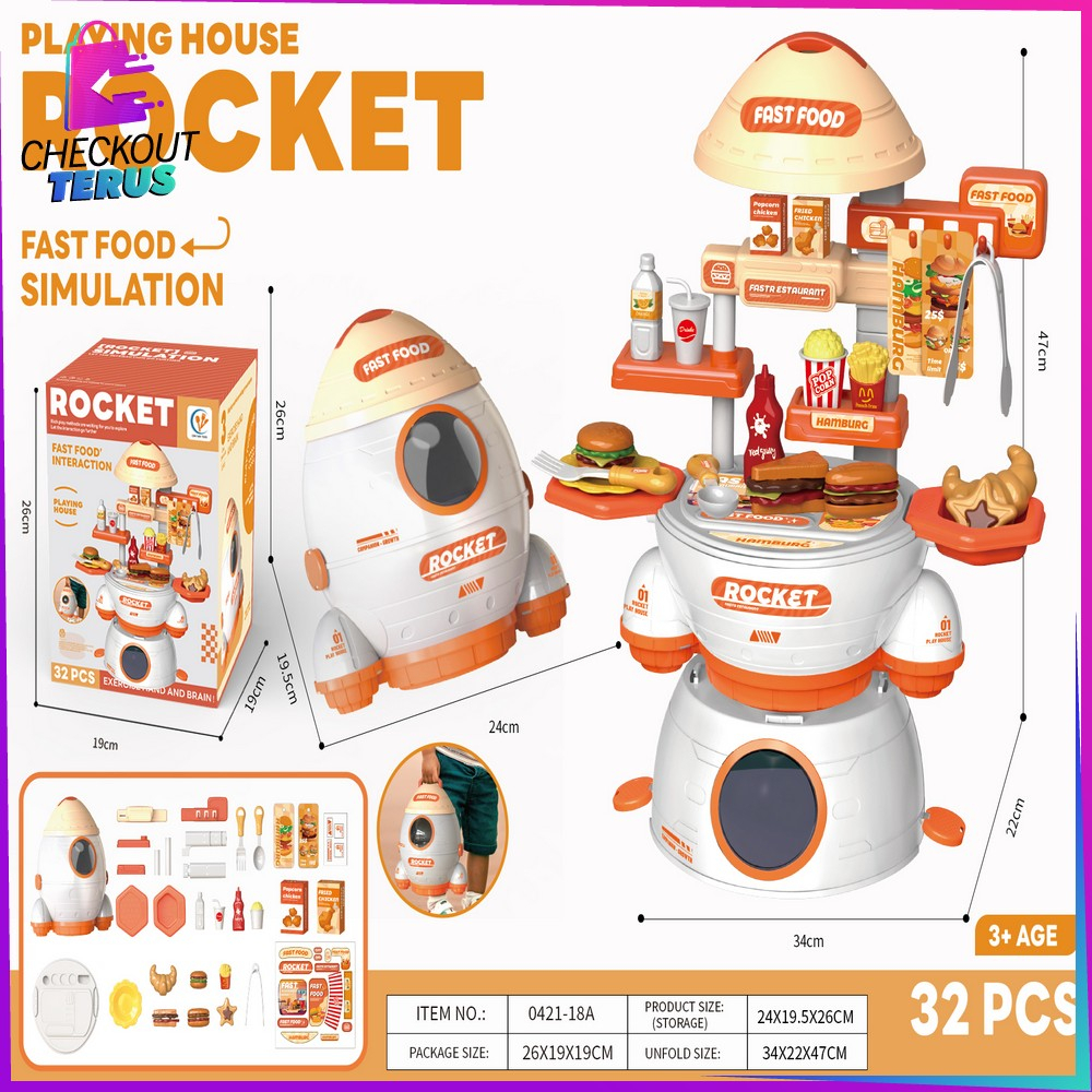 CT M323 Mainan Masak Masakan Anak Pretend Play Set Motif Rocket Unisex Mainan Edukasi Fast Food Simulation Kitchen Set Kids Toys Makeup