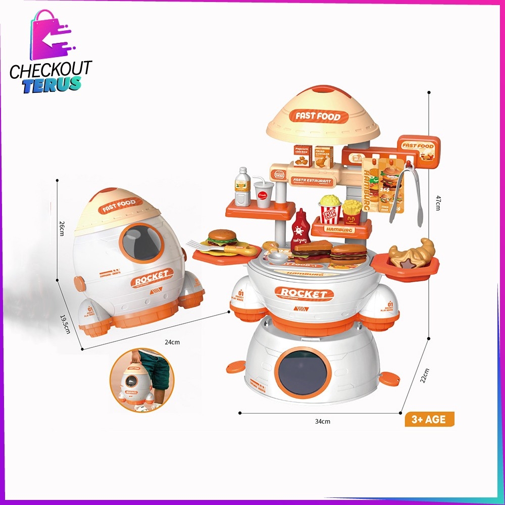 CT M323 Mainan Masak Masakan Anak Pretend Play Set Motif Rocket Unisex Mainan Edukasi Fast Food Simulation Kitchen Set Kids Toys Makeup