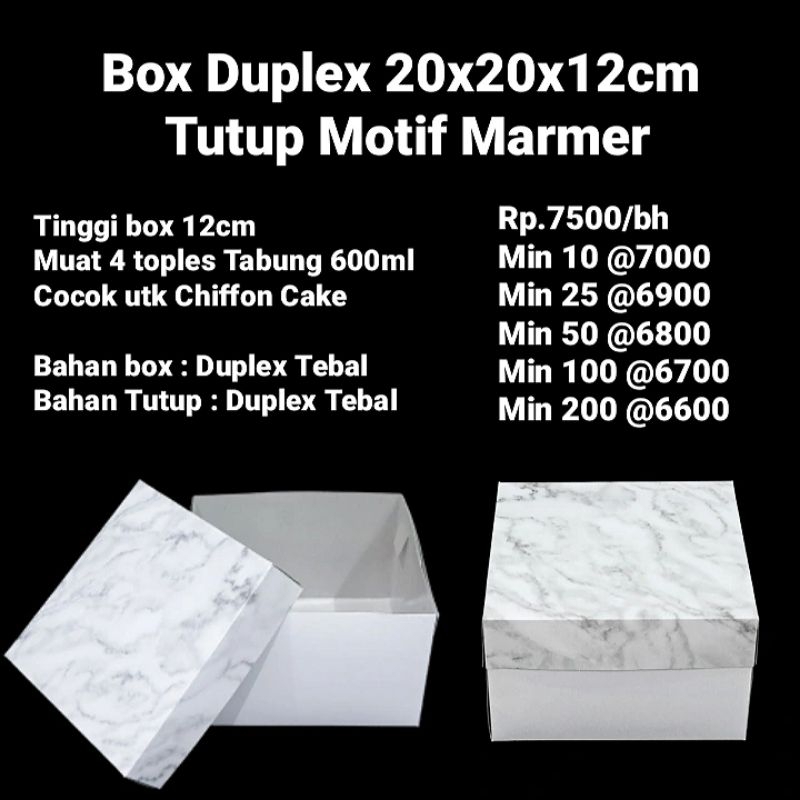 

Box Duplex 20x20x12cm Tutup Motif Marmer