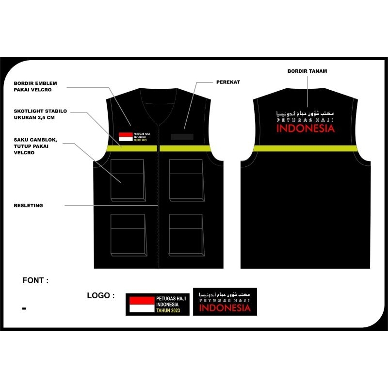 Rompi Petugas Haji Indonesia / Rompi Lapangan / Rompi Haji / Rompi Kerah / Rompi Custom