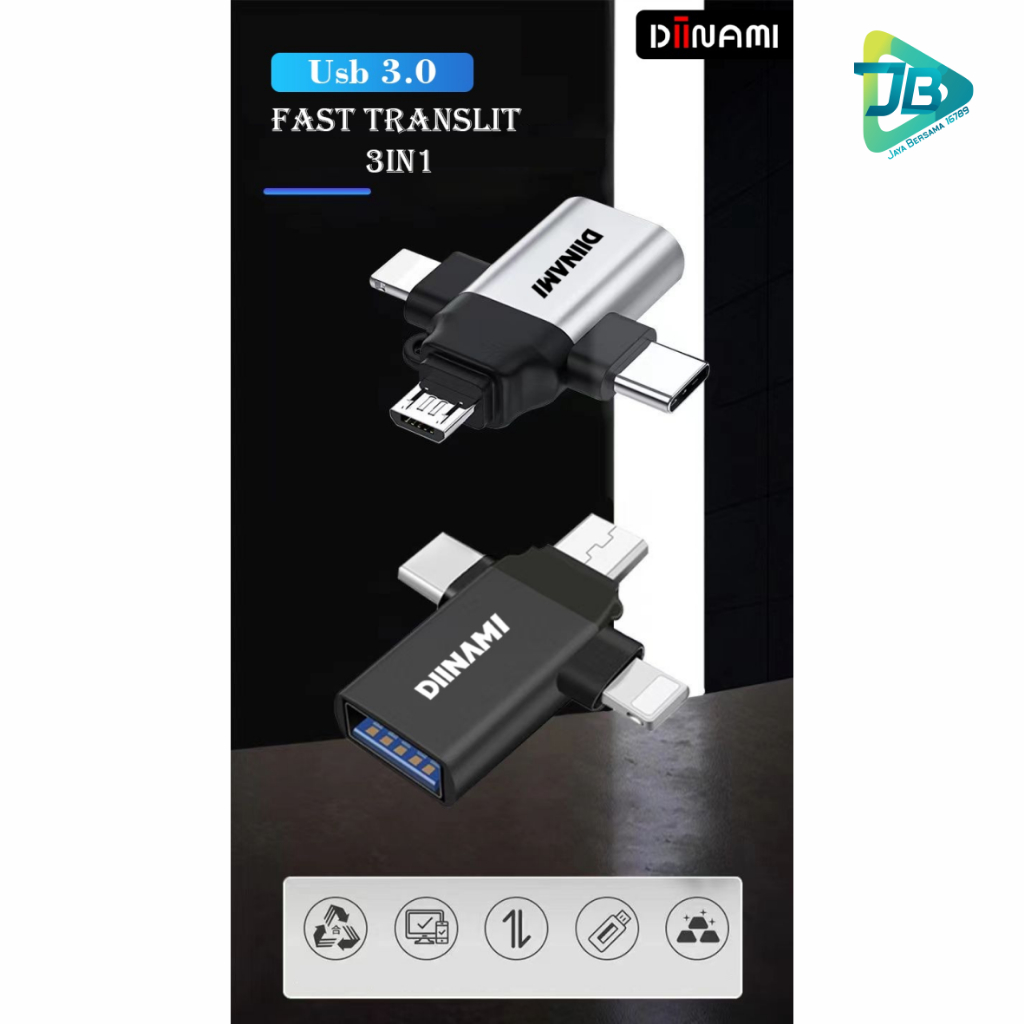 ￼DIINAMI OTG 3in1 Type-C Lightning (iPhone usb ) Micro USB Type C Android Apple iPhone iPad Multi Devices JB9101