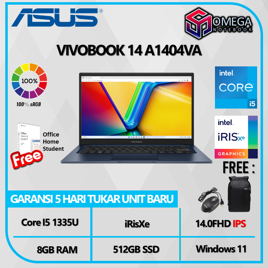 ASUS VivoBook 14 A1404VA I5 1355U 8GB 512SSD 14.0FHD 100SRGB Windows 11