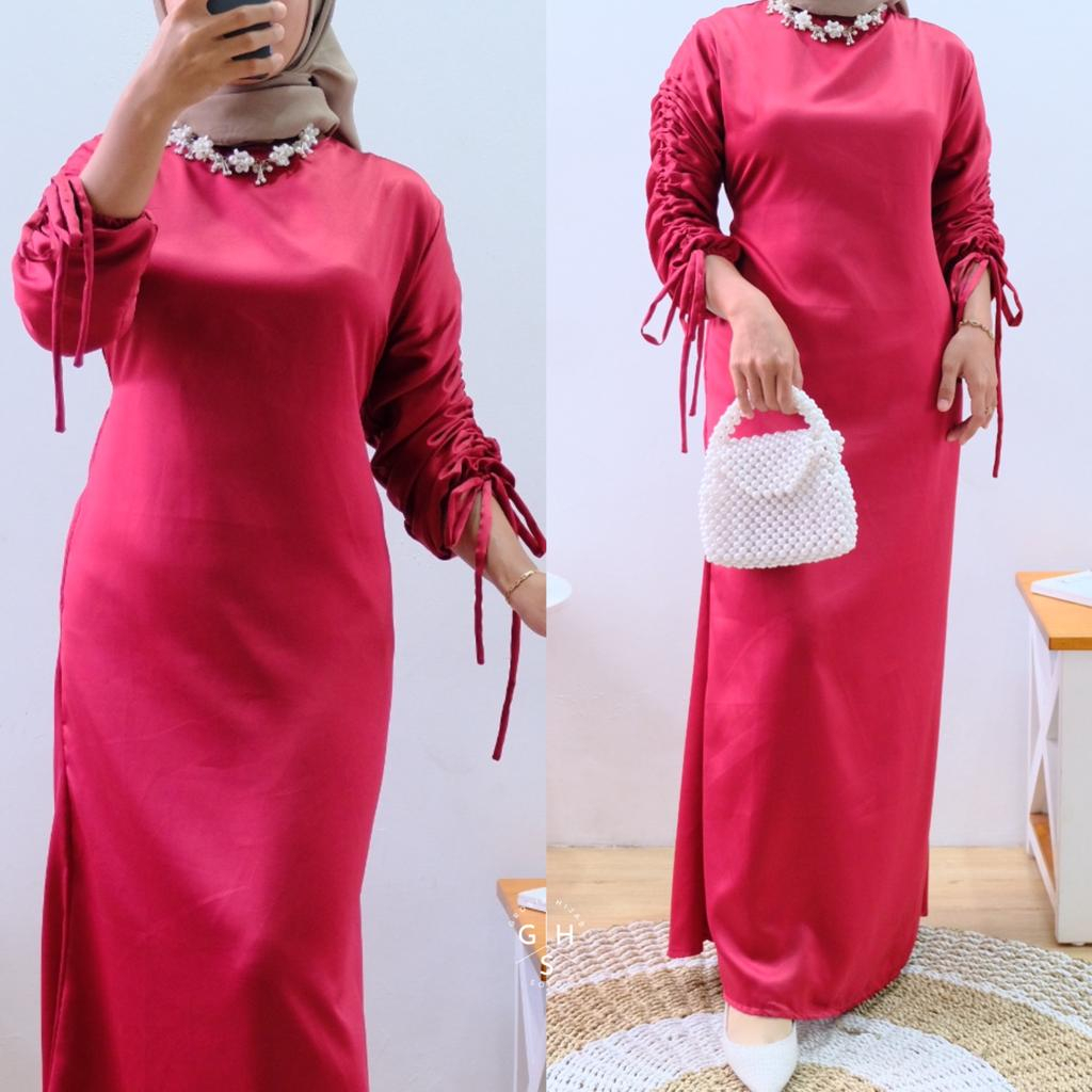 RAIMA GAMIS MAXI BRIDESMAID ATASAN WANITA DRESS DUYUNG SATIN SILK PREMIUM (DBY)