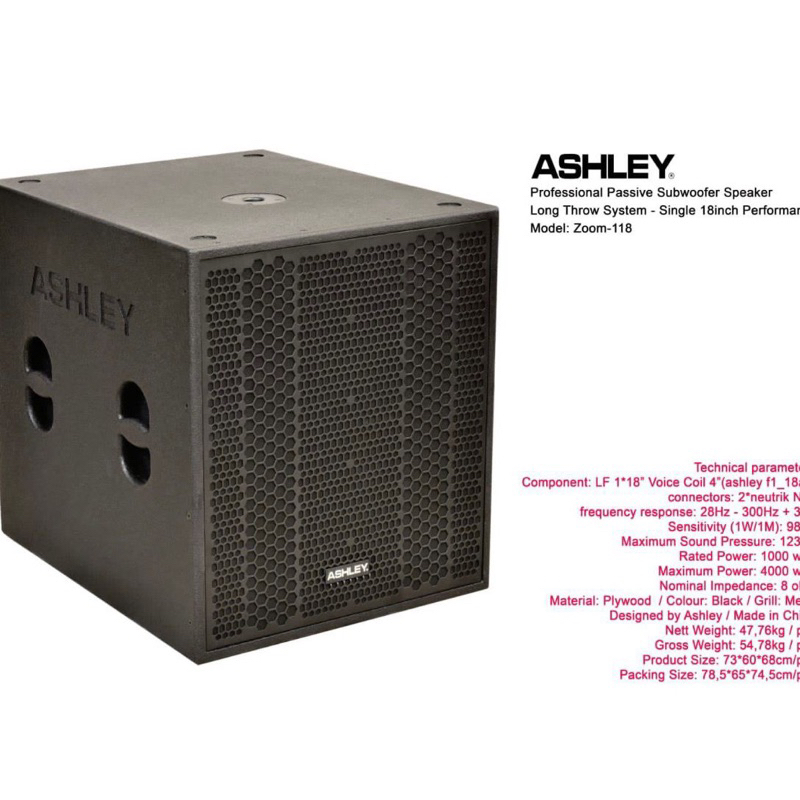 Subwoofer Pasif Ashley Zoom 118 Original Passive Sub 18 inch Zoom118