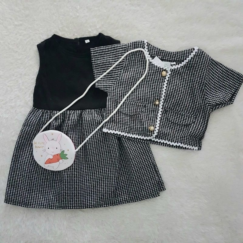 Baju Bayi Cardigan Tweed Dress Set