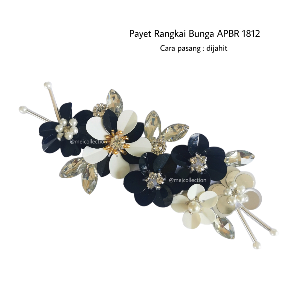 payet rangkai bunga 3d APBR 1812 hitam gold silver gamis tunangan kebaya bali