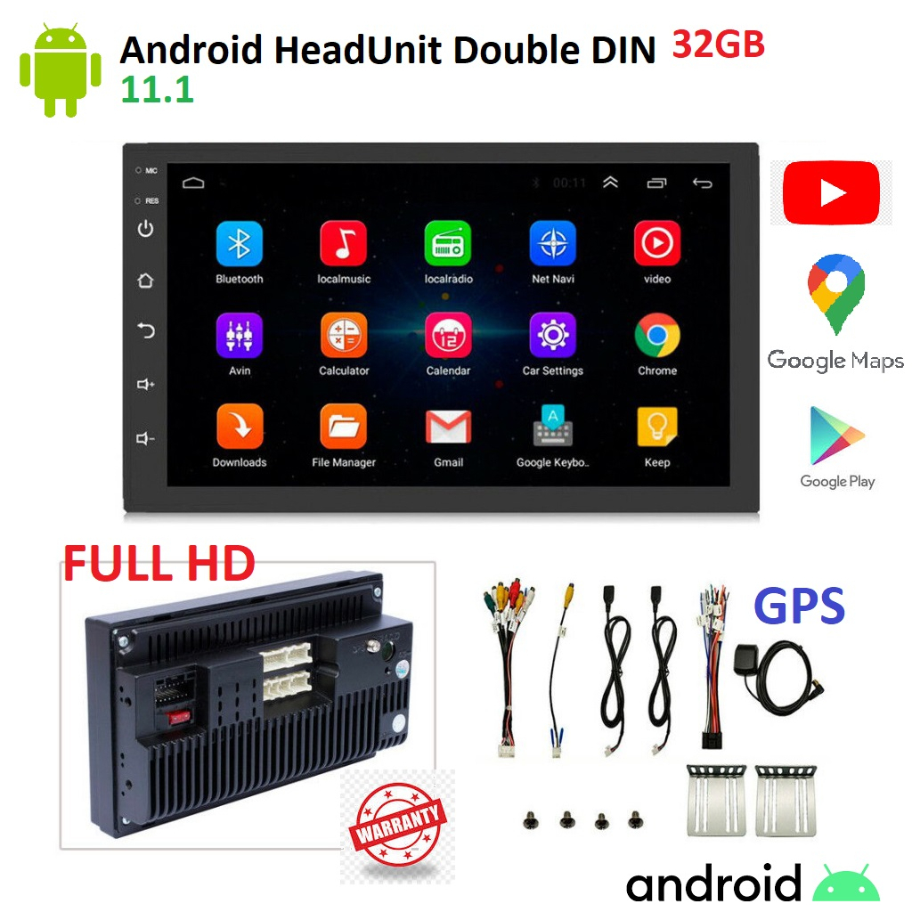 Tape mobil head unit double din 2 din android 11 layar 7 inch HD 32gb youtube google map GPS bluetoo