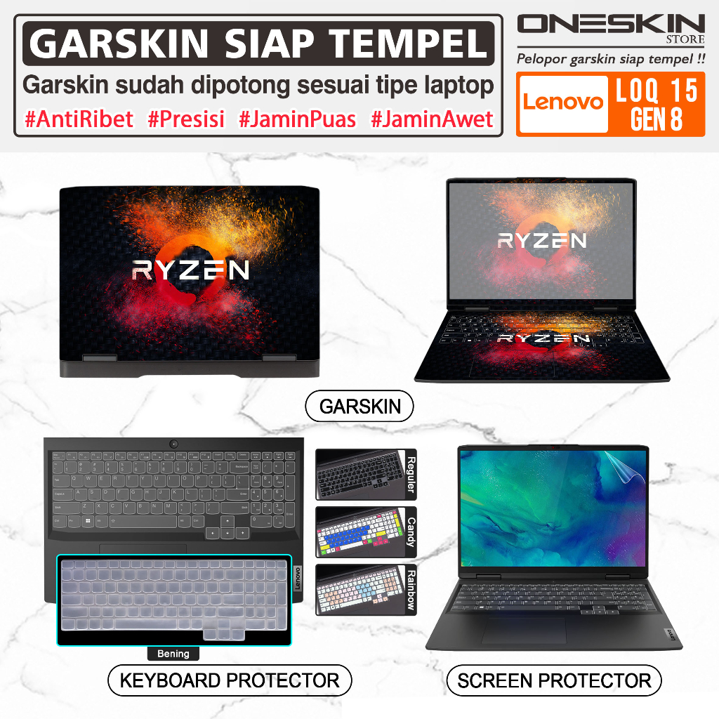 Garskin Sticker Laptop Pelindung Screen Keyboard Protector Lenovo LOQ-15 15APH8 15IRH8 Gen 8 Gambar Full Body Silikon Bening Glossy Doff Anti Blueray