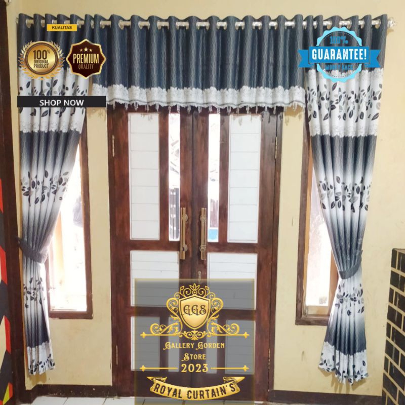 Gorden poni pintu tengah gordeng ruang tamu 1 set komplit full horden kupu kupu Gordyn Blackout