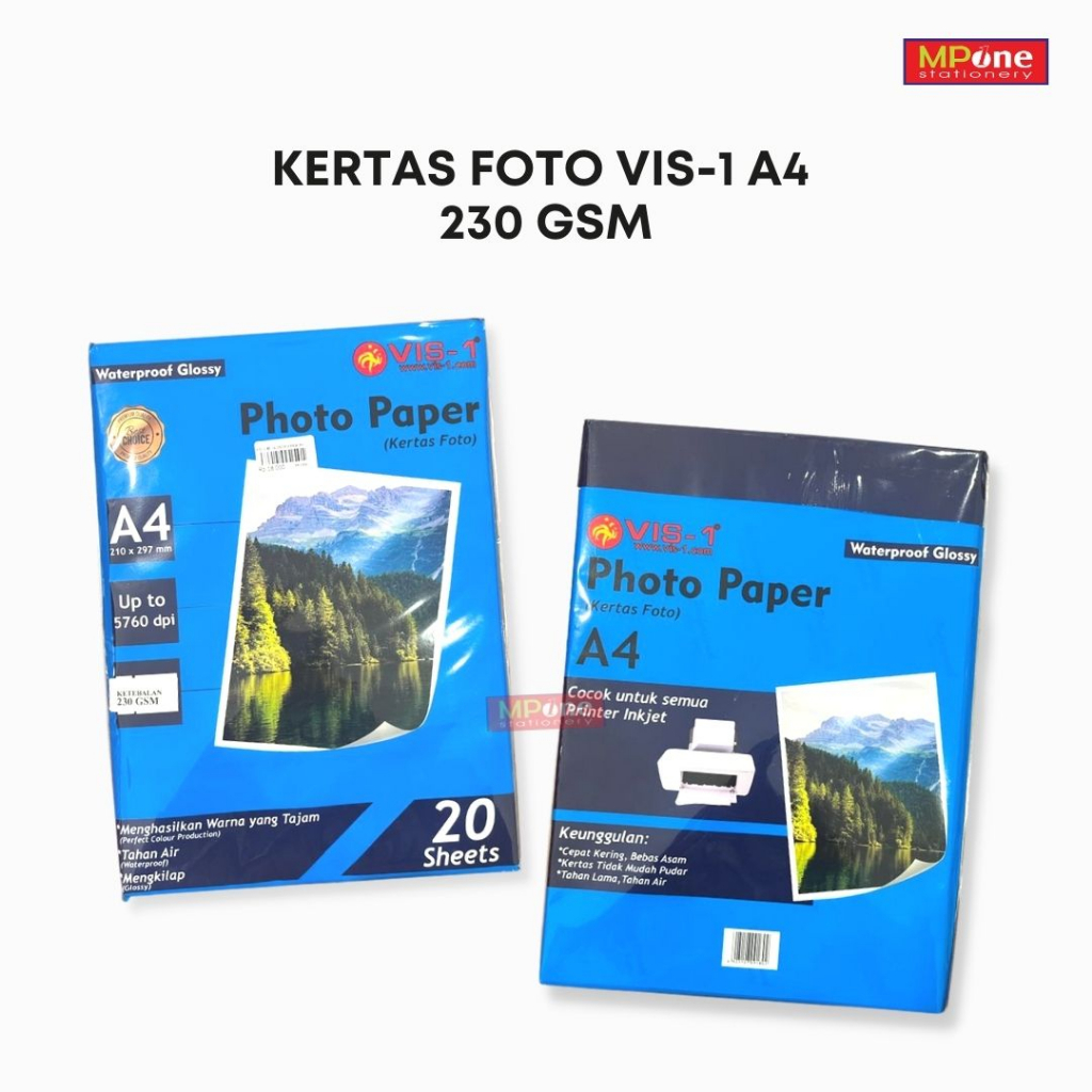 

Kertas Photo 230GSM / Kertas Foto VIS-1 A4 / Photo Paper Ketebalan 230Gsm A4