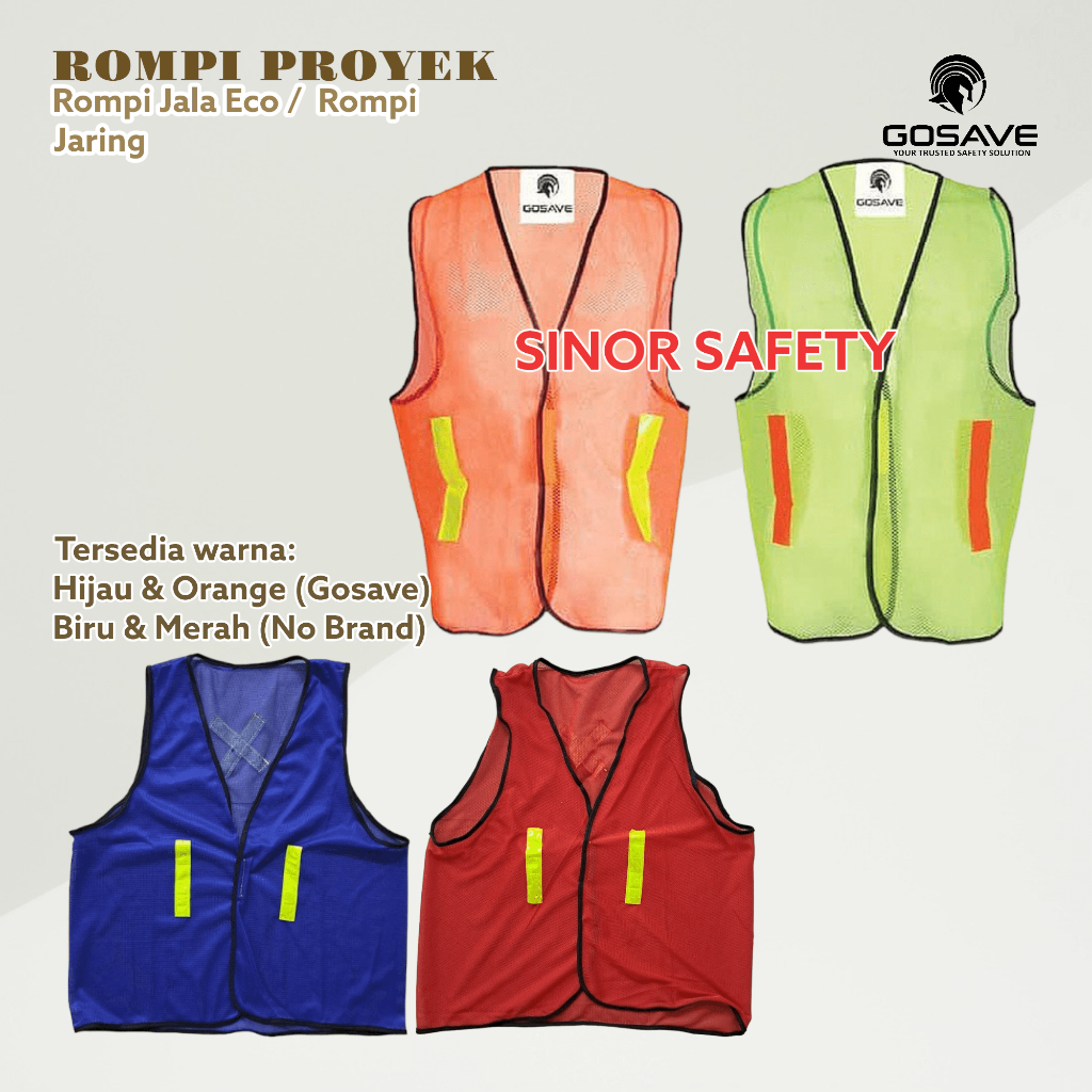 Rompi Jaring Orange dan Hijau Rompi Jala Eco Proyek Safety Vest Scotlite Polyester