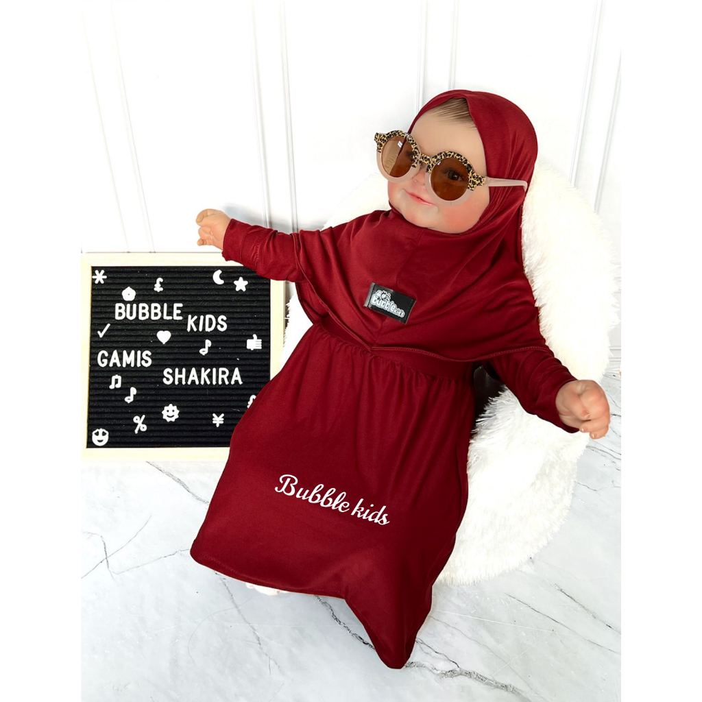 Gamis Hijab Bayi Shakira Bubble Kids Fashion Muslim Anak Balita Perempuan Polos Katun Spandek Jersey 0 - 2 Tahun fanta