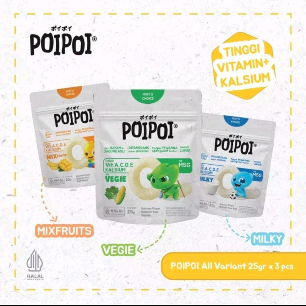 

POIPOI Snack BERVITAMIN - Vegie Mix Fruits NO MSG 25g (1 tahun+) Cemilan Snack Anak Bayi