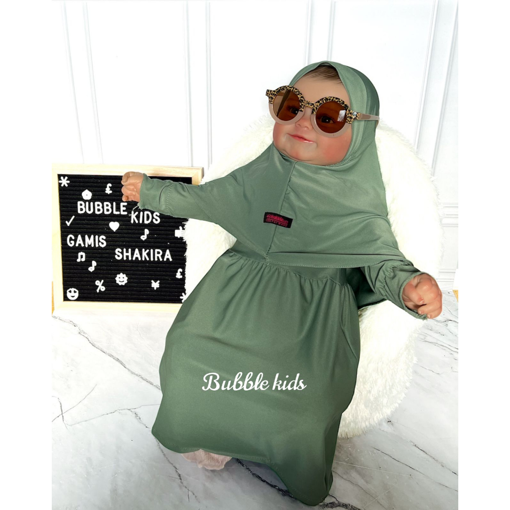 Gamis Hijab Bayi Shakira Bubble Kids Fashion Muslim Anak Balita Perempuan Polos Katun Spandek Jersey 0 - 2 Tahun mocca