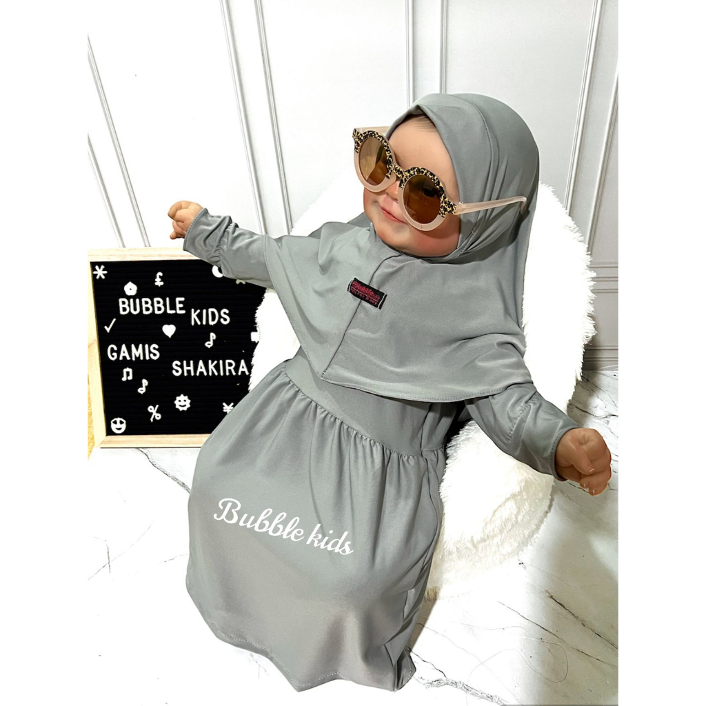 Gamis Hijab Bayi Shakira Bubble Kids Fashion Muslim Anak Balita Perempuan Polos Katun Spandek Jersey 0 - 2 Tahun navy