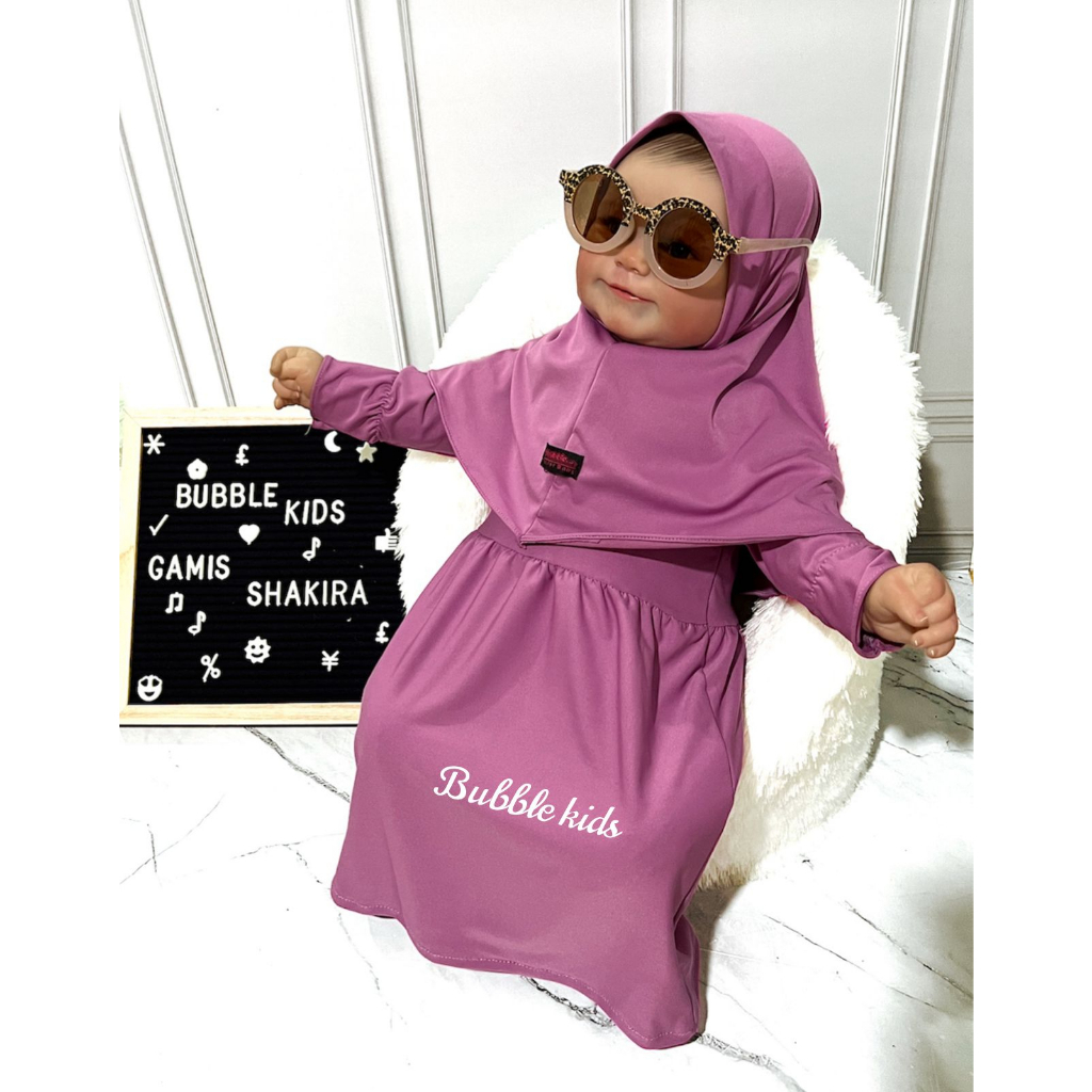 Gamis Hijab Bayi Shakira Bubble Kids Fashion Muslim Anak Balita Perempuan Polos Katun Spandek Jersey 0 - 2 Tahun navy