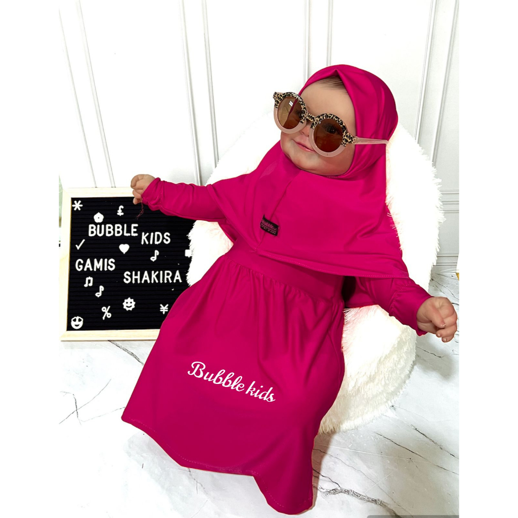 Gamis Hijab Bayi Shakira Bubble Kids Fashion Muslim Anak Balita Perempuan Polos Katun Spandek Jersey 0 - 2 Tahun ungu