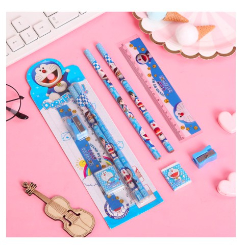 Rizkyonline88 Mini Stationery Set Alat Tulis Sekolah 5 in 1 Karakter Lucu STY01