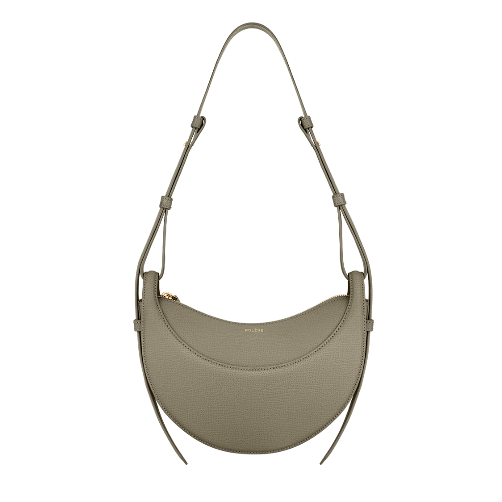 Polene Numero Dix Shoulder Bag Olive Textured Leather (24.5x20.5x7.5)