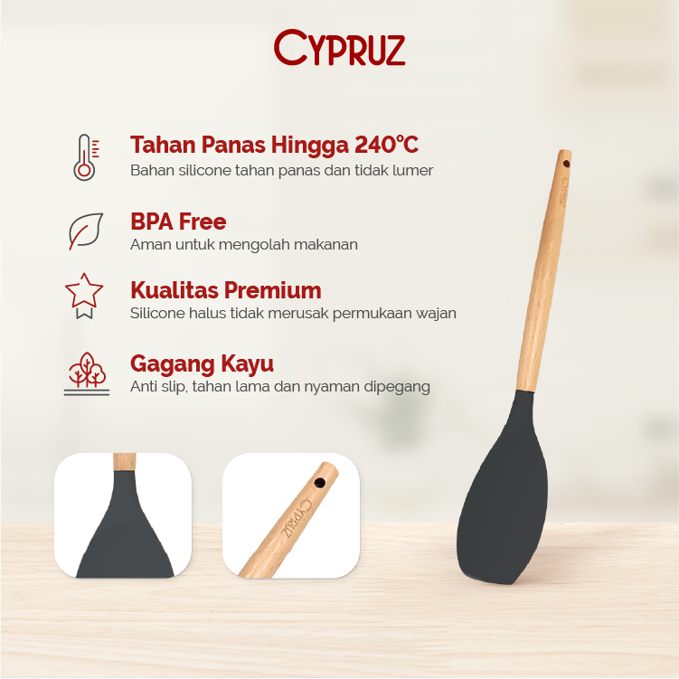 Cypruz Utensil Gg.Kayu Kepala Silicone: Sendok Serving RATA