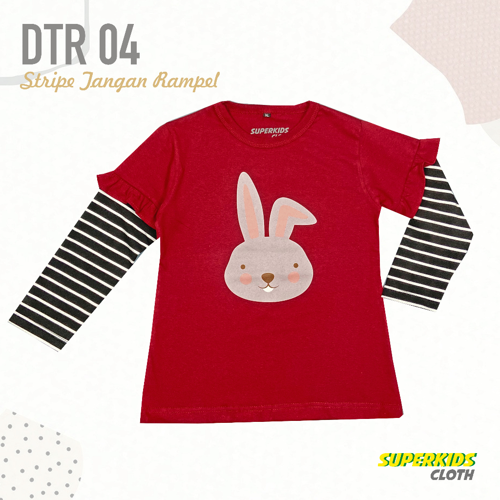 BAJU ANAK PEREMPUAN / KAOS ANAK PEREMPUAN / KAOS ANAK CEWEK STRIPE LENGAN PANJANG MOTIF KELINCI ECER GROSIR BRAND SUPERKSIDCLOTH 1 - 11 TAHUN