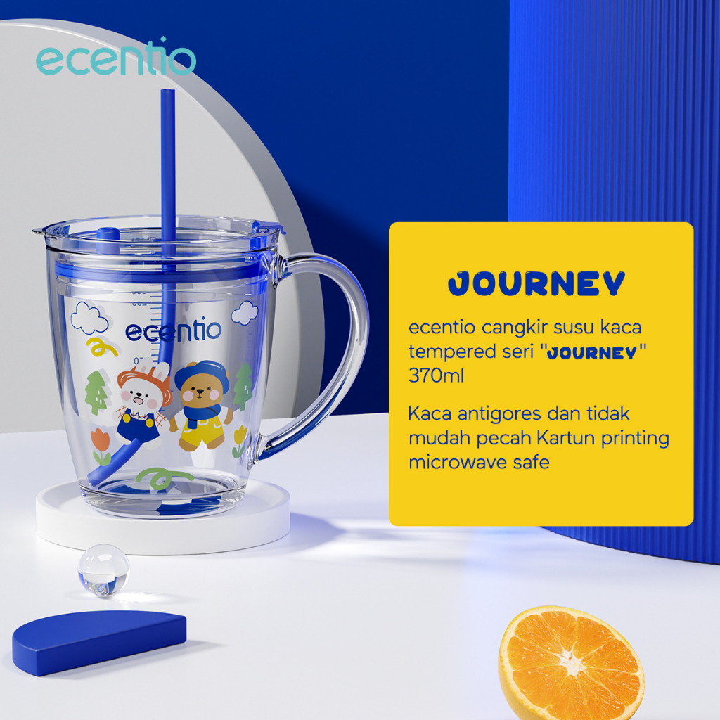 ecentio &amp; FOODI Gelas Mug kaca 370ml Tumbler Dengan Setotan Aesthetic Botol Minum