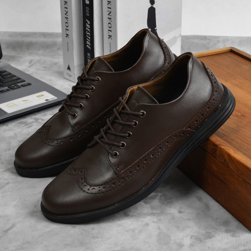 Sepatu Pantofel Pria Formal Kulit Asli Casual Shoes Oxford Dinas Kerja Kantor Sekolah Fantofel Tali Ori Greata Halsten Brown