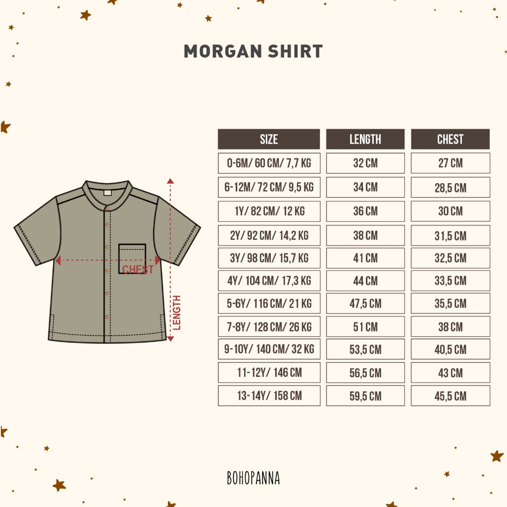 Bohopanna Morgan Shirt 0-14 Tahun Kemeja Katun Anak