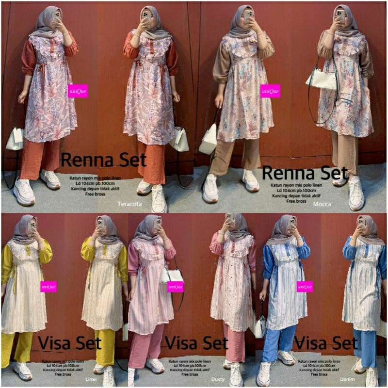 5.6 RENNA / VISA SET rayon Premium mix Polo Linen ori by UNIQUE mita Set Cel by Sancaka // set crink