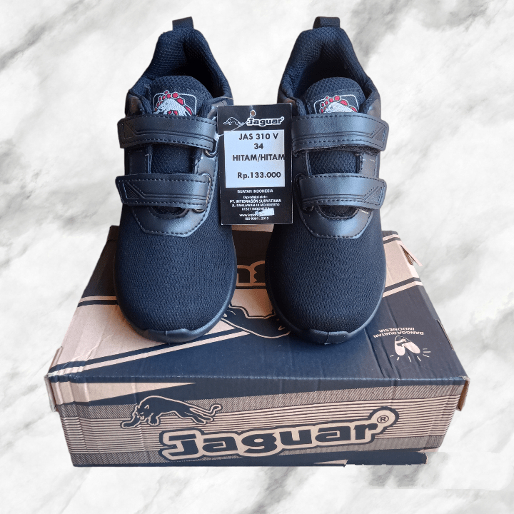 Sepatu sekolah JAGUAR JAS 310 V TK SD anak laki-laki perempuan hitam polos