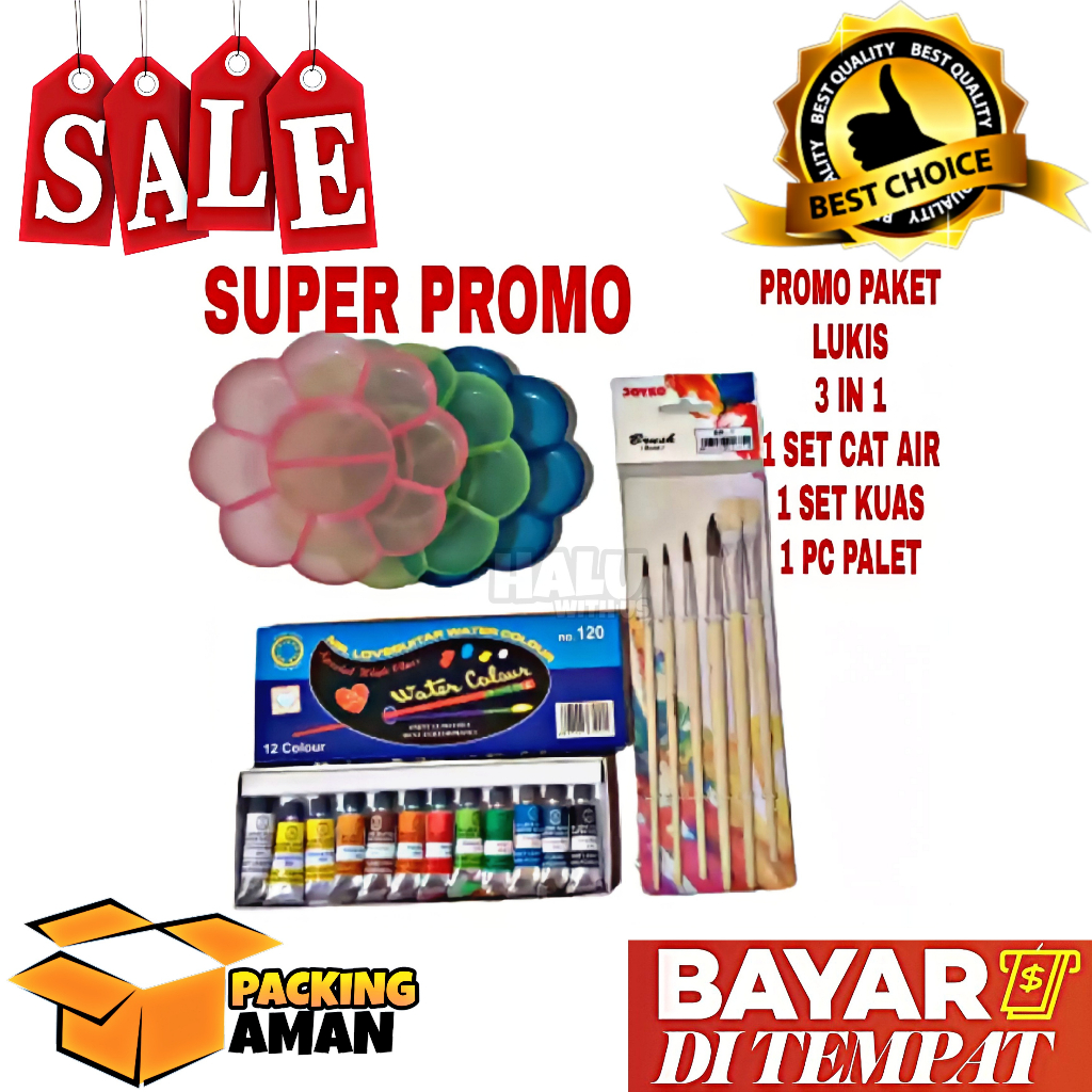 

(BISA COD) PROMO 1 Set Paket Melukis 3 In 1 Kuas Lukis Cat Air Palet / Peralatan Kuas Seni Lukis